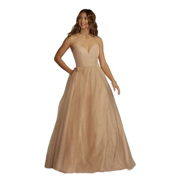 Jules & Cleo lace up glitter tule ball gown ROSEGOLD SIZE 18 - Picture 1 of 16